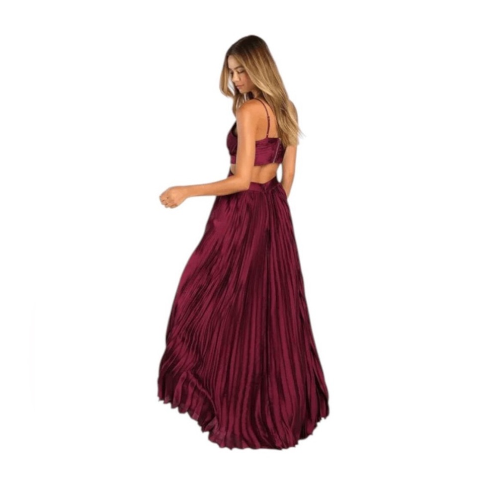 New Lulus Got the Glam Wine Red Pleated Cutout Maxi Dress Small - Picture 3 of 16